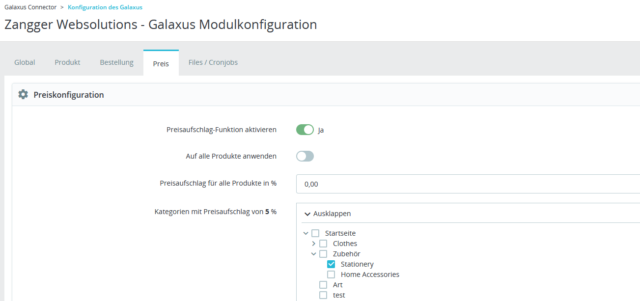 PrestaShop: Galaxus Preisaufschlag definieren